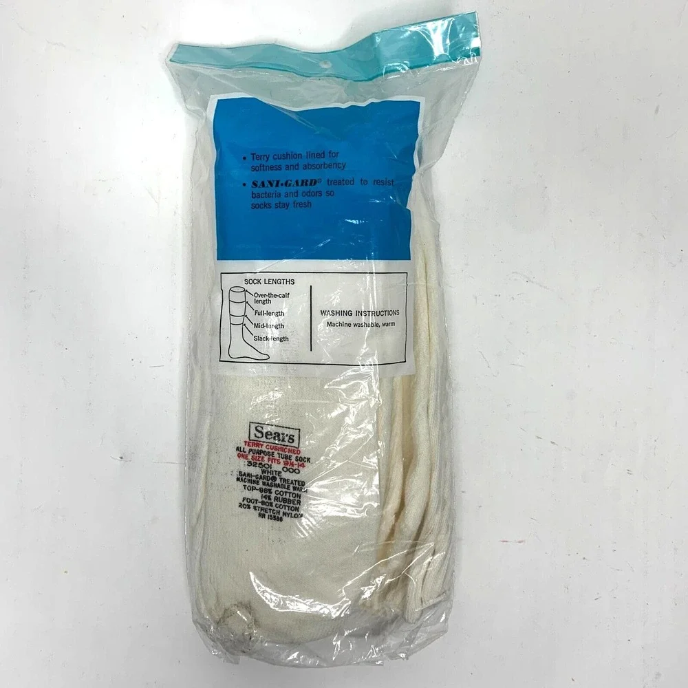 Vintage Sears Mid-Length Cushion Lined Tube Socks 3 Pack White 9.5 -14‎